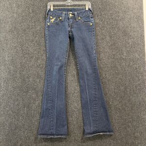 True Religion Joey Jeans Women's 25 Blue Flare Made in USA Distressed Stitching